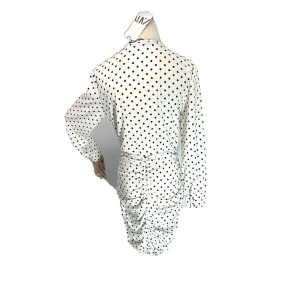 Zara White Black Polka Dot Mini Dress Ruched Draped Size XS Sexy - Picture 6 of 16